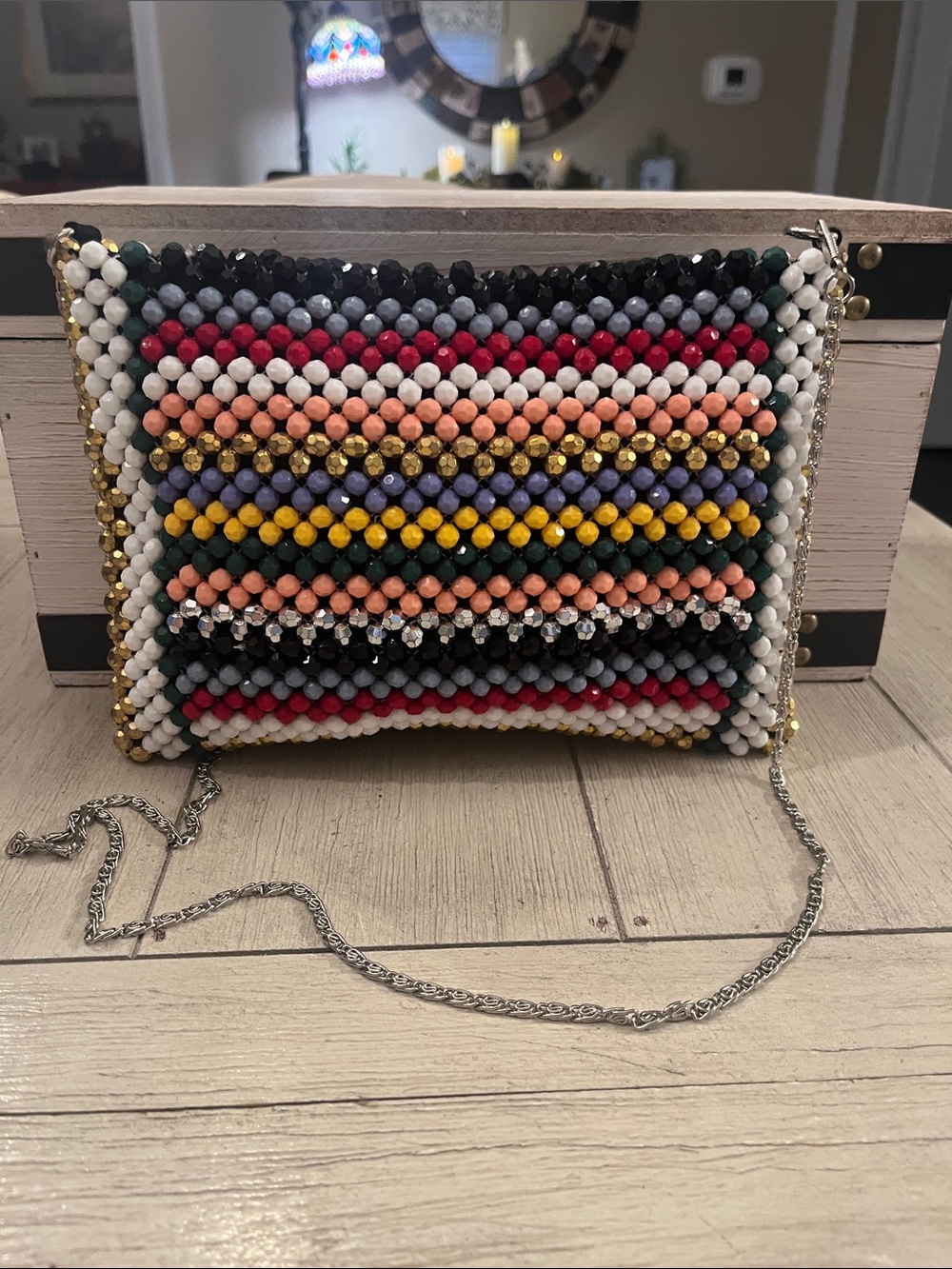 Betsey Johnson Beaded Multicolor Stripe Crossbody Bag